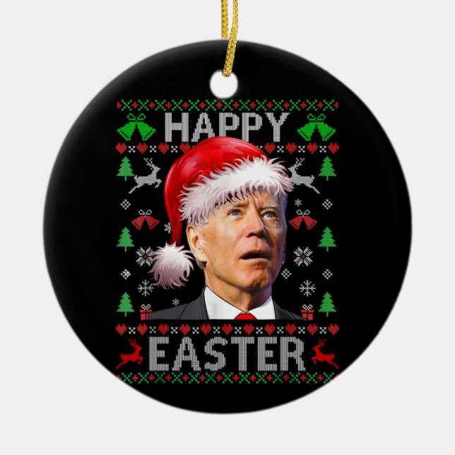 Funny Biden Confused Happy Easter Ugly Christmas T Ceramic Tree Decoration (Front)