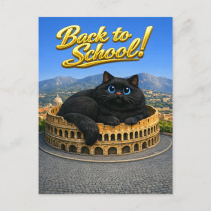 Funny Big Black Cat Roman Colosseum Back to School Postcard
