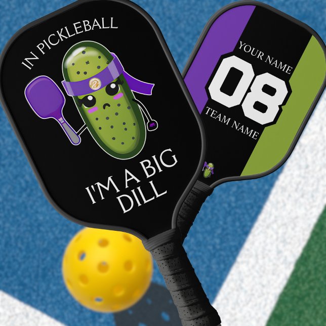 Funny Big Dill Team Name Number Purple Black Green Pickleball Paddle (Creator Uploaded)