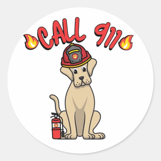 Funny Big dog is a firefighter  Classic Round Sticker (Front)