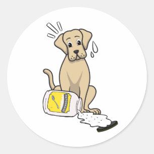 Funny Big dog spilled mayonnaise Classic Round Sticker