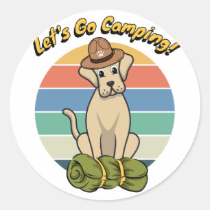 Funny Big dog wants to go camping Classic Round Sticker