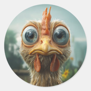 Funny Big-Eyed Chicken Close-Up Classic Round Sticker
