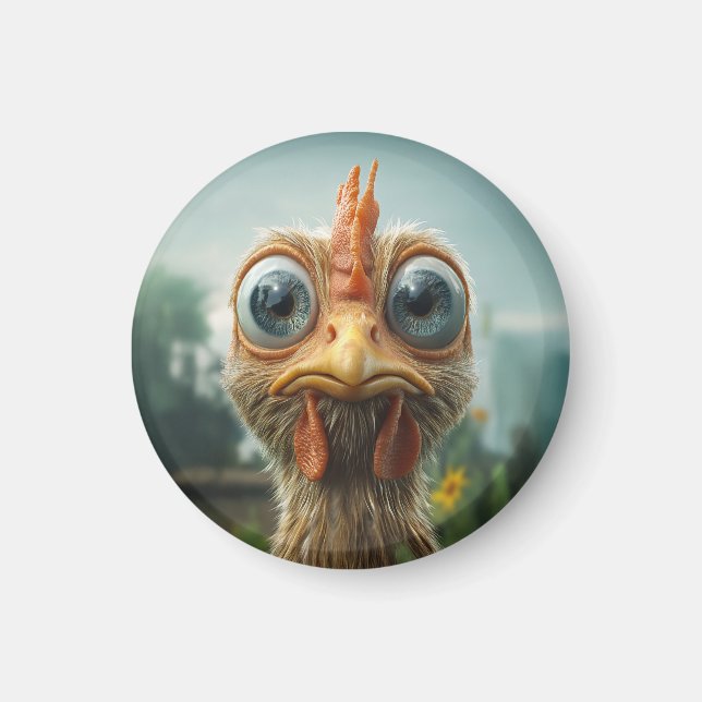 Funny Big-Eyed Chicken Close-Up Magnet (Front)