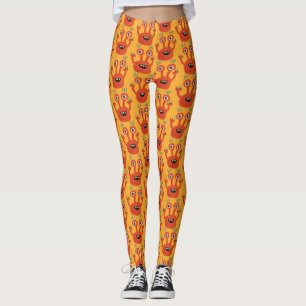 Funny Big Eyed Orange Happy Monster Leggings