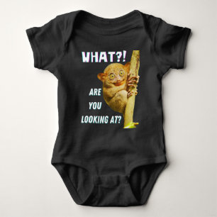 Funny Big Eyed Tarsier What Are You Looking At Baby Bodysuit