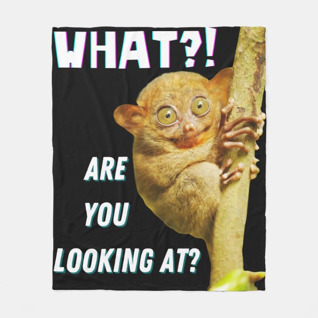 Funny Big Eyed Tarsier What Are You Looking At Fleece Blanket (Front)