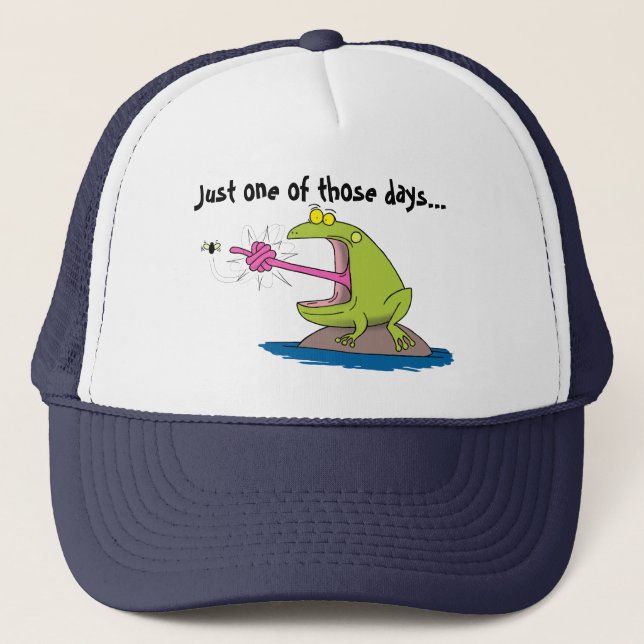 Funny big green frog with fly cartoon trucker hat (Front)