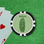 Funny Big Green Pickle With Stem Silly Face Poker Chips<br><div class="desc">These poker chips have a funny big green pickle with a stem and silly scared looking face on a green background.  Customise your text with the templates.</div>
