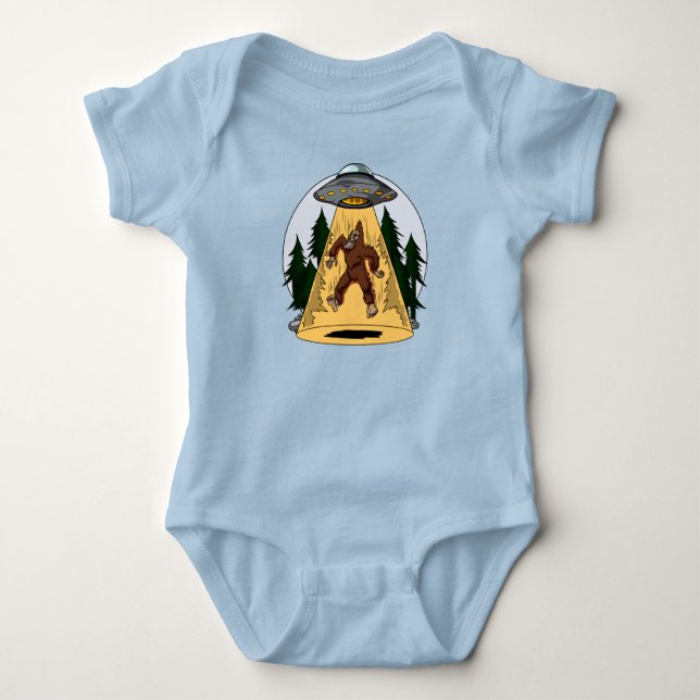 Funny Bigfoot Alien Abduction Space UFO Baby Bodysuit (Front)
