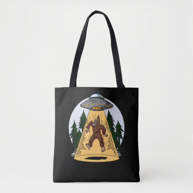 Funny Bigfoot Alien Abduction Space UFO Tote Bag (Front)