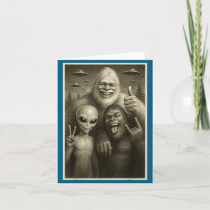Funny Bigfoot, Alien, & Yeti Sasquatch Rock On Card