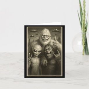 Funny Bigfoot, Alien, & Yeti Sasquatch Rock On Card