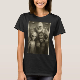 Funny Bigfoot, Alien, & Yeti Sasquatch Rock On T-Shirt