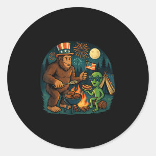 Funny Bigfoot Alien Bbq Campfire 4th Of July Ameri Classic Round Sticker