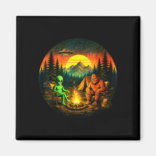 Funny bigfoot alien camping retro ufo campfire magnet