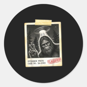 Funny bigfoot alien ufo vintage evidence photo  classic round sticker