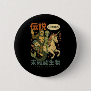 Funny Bigfoot Alien Unicorn Japanese Art Mythical  6 Cm Round Badge