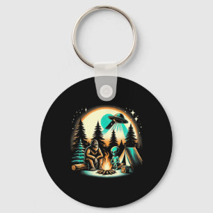 Funny Bigfoot & Alien Ufo Camping Outdoor Adve Key Ring
