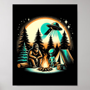 Funny Bigfoot &amp; Alien Ufo Camping Outdoor Adve Poster
