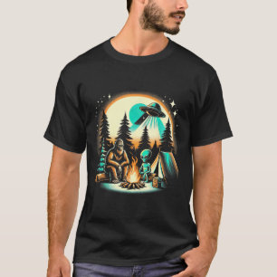 Funny Bigfoot & Alien Ufo Camping Outdoor Adve T-Shirt