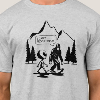 Funny Bigfoot and Alien Anti Social Introvert Mens T-Shirt