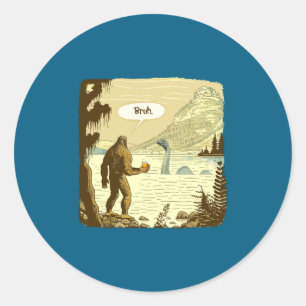 Funny Bigfoot And Nessie Bruh Moment Beer  Classic Round Sticker