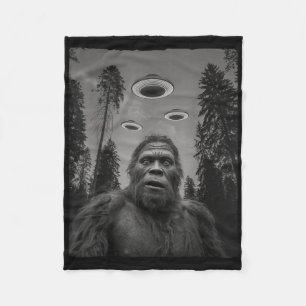 Funny Bigfoot And Ufo Selfie Fleece Blanket