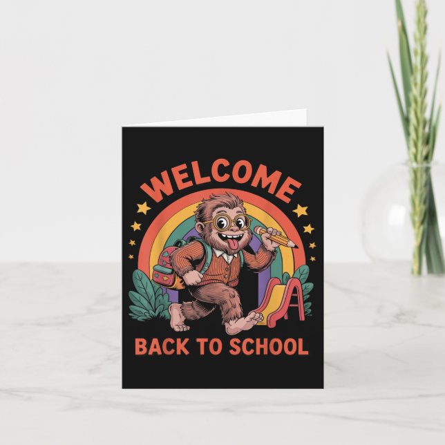 Funny Bigfoot Back To School Kid Bigfoot Backpack  Card (Front)