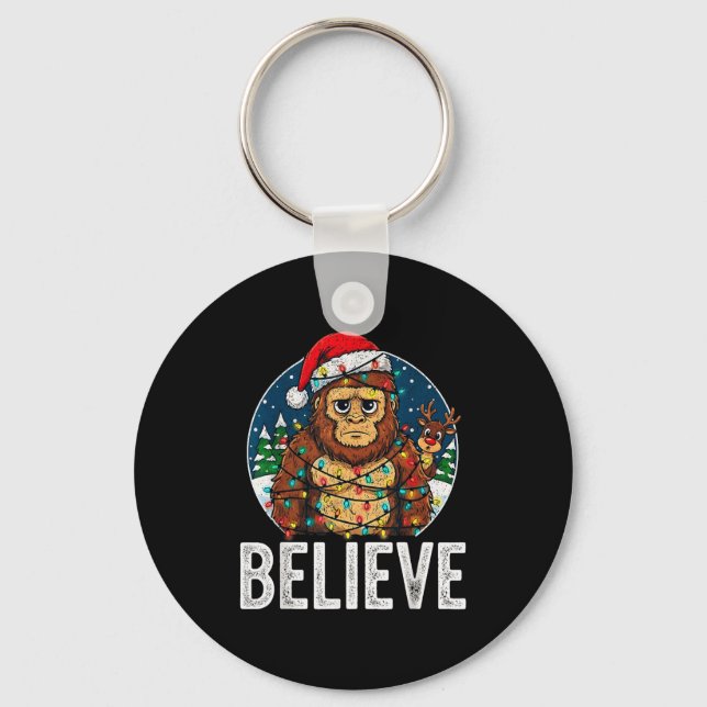 Funny Bigfoot Believe Christmas Sasquatch Santa Fo Key Ring (Front)