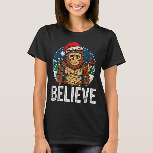 Funny Bigfoot Believe Christmas Sasquatch Santa Fo T-Shirt (Front)