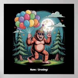 Funny Bigfoot Birthday Party Bash Balloons Poster
