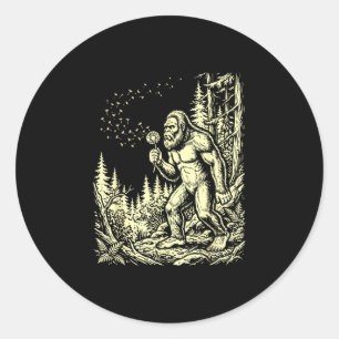 Funny bigfoot blowing dandelion vintage sasquatch classic round sticker