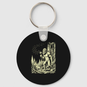 Funny bigfoot blowing dandelion vintage sasquatch key ring