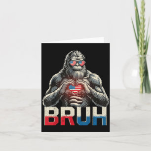 Funny Bigfoot Bro Heart Aamerican Flag Patriotic Card