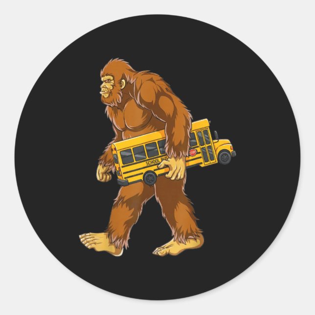 Funny Bigfoot Bus Driver Sasquatch School Bus Love Classic Round Sticker (Front)
