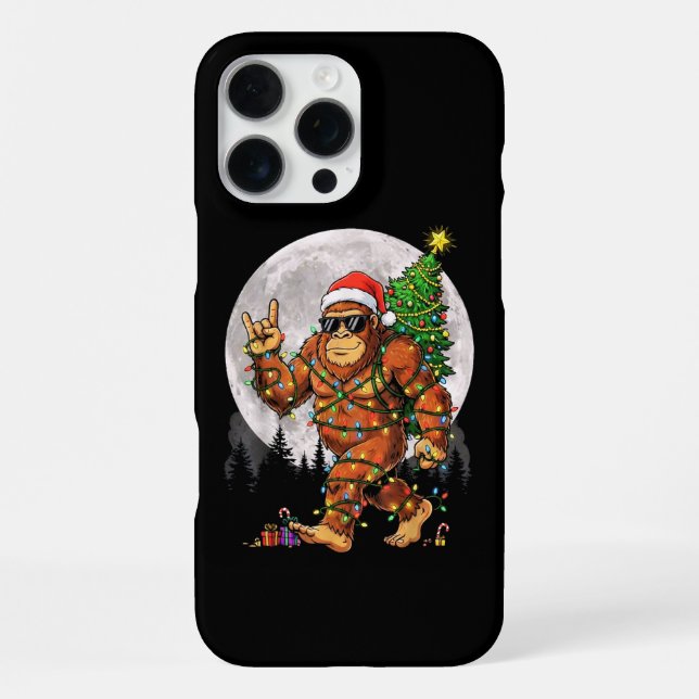 Funny Bigfoot Christmas Lights and Moon iPhone Case (Back)