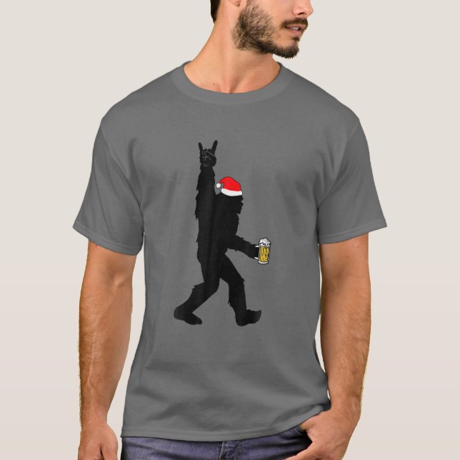 Funny Bigfoot Christmas Rock Santa Bigfoot Sasquat T-Shirt (Front)