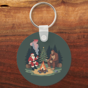 Funny Bigfoot Christmas Santa Sasquatch Camping Key Ring