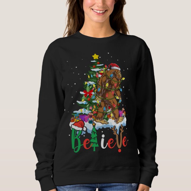 Funny Bigfoot Christmas Tree Lights Xmas Sasquatch Sweatshirt (Front)