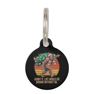 Funny Bigfoot Christmas Tree Retro Sunset Mythical Pet Tag