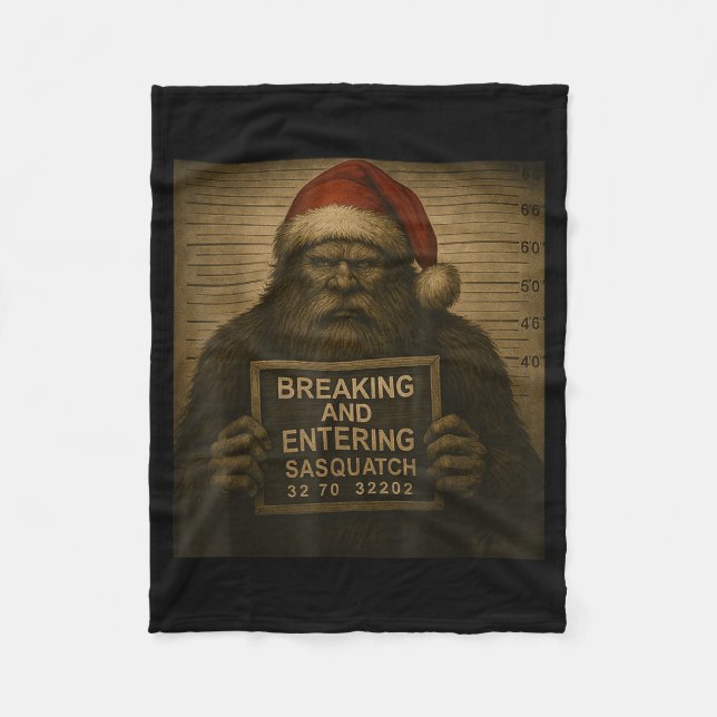 Funny Bigfoot Christmas – Xmas Sasquatch Mugshot  Fleece Blanket (Front)