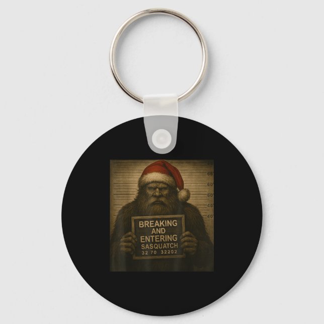 Funny Bigfoot Christmas – Xmas Sasquatch Mugshot  Key Ring (Front)