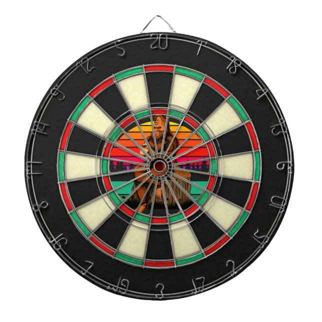 Funny Bigfoot Coffee Break on A Tree Stump Dartboard (Front)