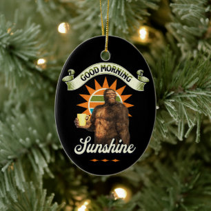 Funny Bigfoot Coffee Morning Humour Ceramic Tree Decoration
