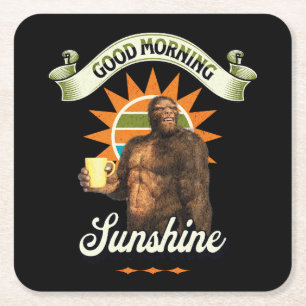 Funny Bigfoot Coffee Morning Humour Square Paper Coaster