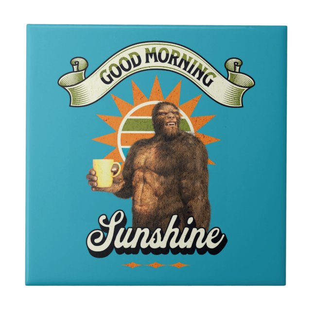 Funny Bigfoot Coffee Morning Humour Tile (Front)