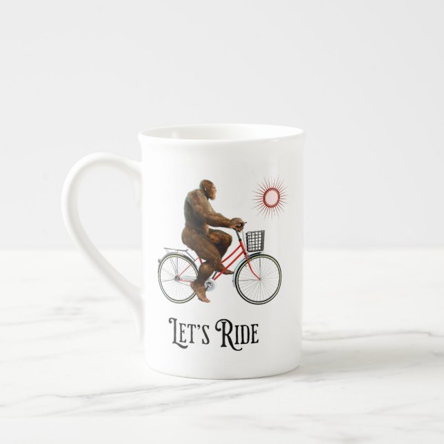 Funny Bigfoot Cycling Adventure Retro Bone China Mug (Left)