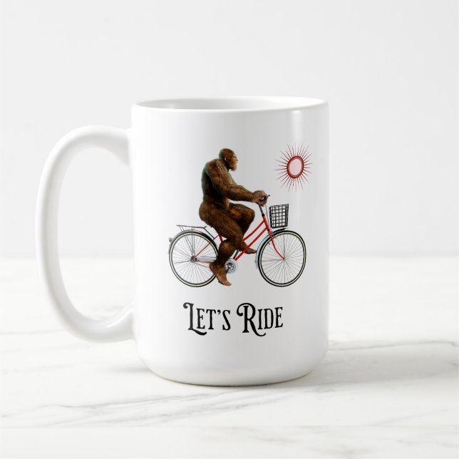 Funny Bigfoot Cycling Adventure Retro Coffee Mug (Left)