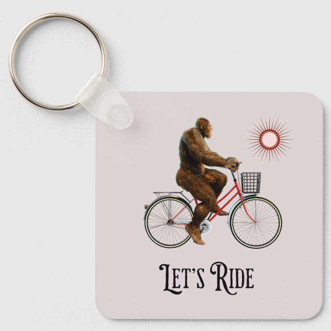 Funny Bigfoot Cycling Adventure Retro Key Ring (Front)